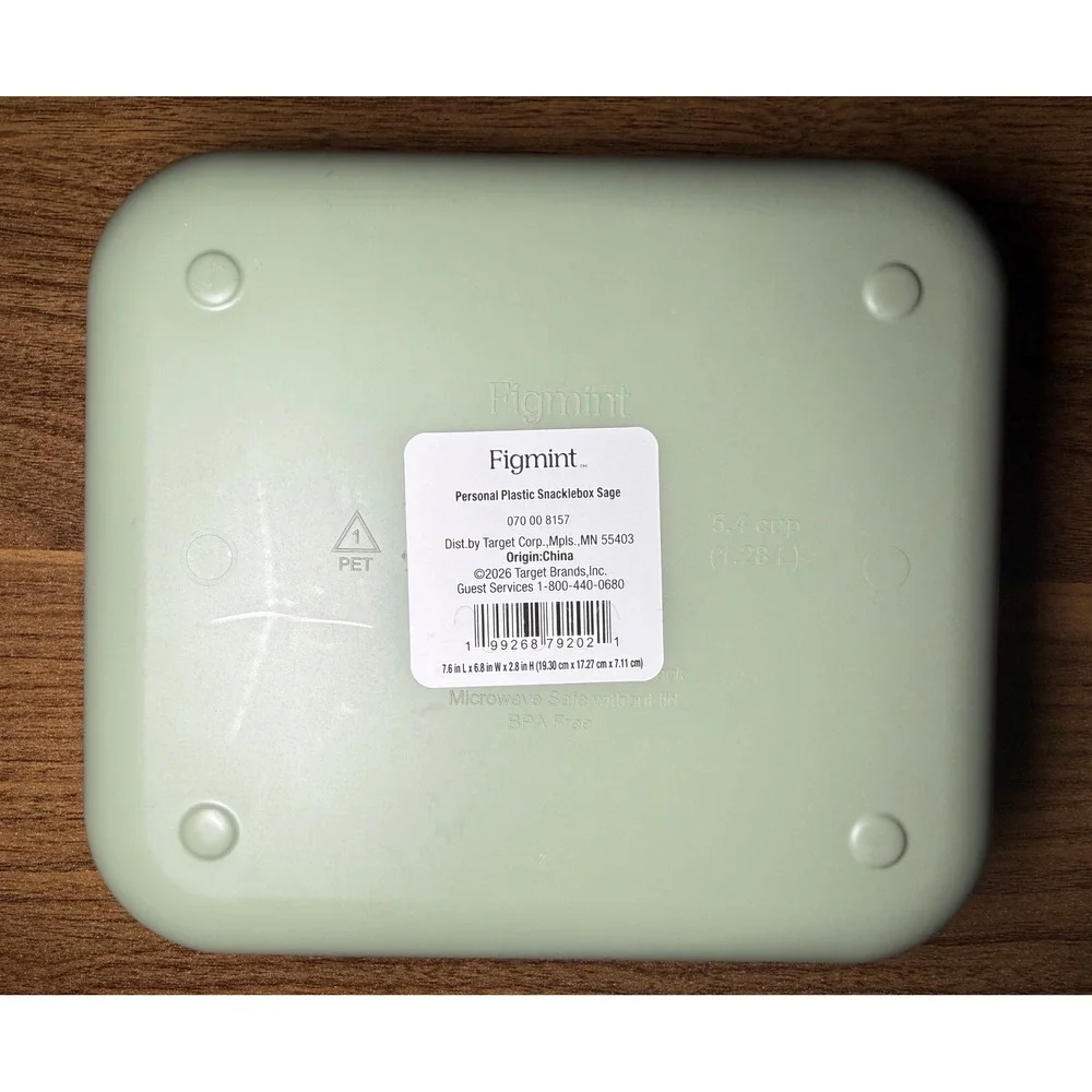 Figmint Snack Bento Box 5.4 Cup Sage Green 3-Compartment Leakproof Lid NEW